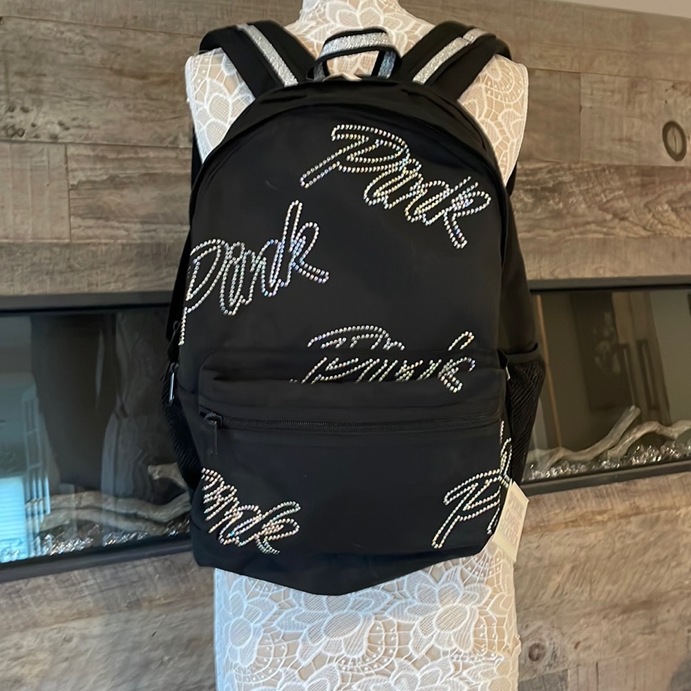 PINK Victoria’s Secret black and rhinestone campus backpack